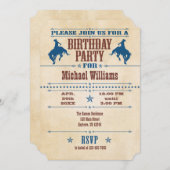 ブルーヴィンテージカウボーイ誕生日招待状 招待状 (正面/裏面)