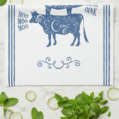 ブルーヴィンテージカントリーファームハウススタックファームアニマル キッチンタオル (折り畳み)