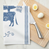 ブルーヴィンテージカントリーファームハウススタックファームアニマル キッチンタオル (四つ折り)