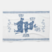 ブルーヴィンテージカントリーファームハウススタックファームアニマル キッチンタオル (横)