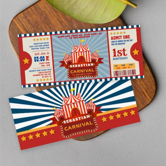 ブルーヴィンテージカーニバルチケットエントランス誕生日 招待状