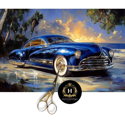 ブルーヴィンテージカー熱帯海辺デコページ 薄葉紙