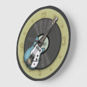 ブルーヴィンテージギターとレコードの壁時計 ラージ壁時計 (傾斜)