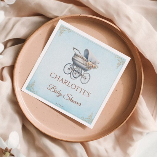 ブルーヴィンテージクラシックボーイベビーシャワー スタンダードカクテルナプキン