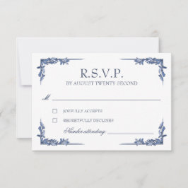 ブルーヴィンテージクラストモノグラムRSVP 出欠カード