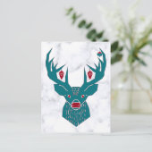 ブルーヴィンテージクリスマスノルディックディアエルク ポストカード (スタンド正面)