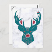ブルーヴィンテージクリスマスノルディックディアエルク ポストカード (正面/裏面)