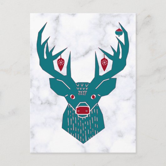 ブルーヴィンテージクリスマスノルディックディアエルク ポストカード (正面)