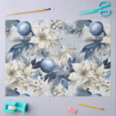 ブルーヴィンテージクリスマスフローラ切り離 薄葉紙 (クラフト)