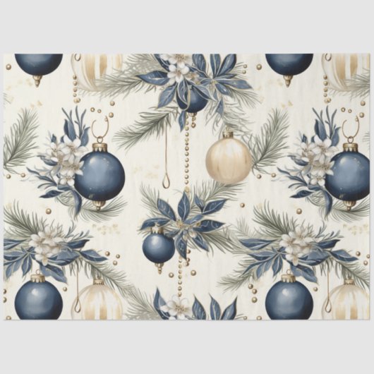 ブルーヴィンテージクリスマスフローラ切り離 薄葉紙 (正面)