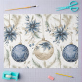 ブルーヴィンテージクリスマスフローラ切り離 薄葉紙 (クラフト)