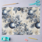 ブルーヴィンテージクリスマスフローラ切り離 薄葉紙 (クラフト)