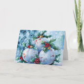 ブルーヴィンテージクリスマス花模様カスタマイズ シーズンカード (正面)