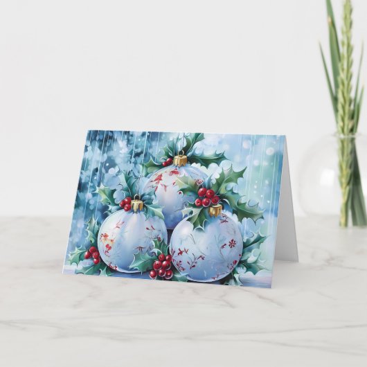 ブルーヴィンテージクリスマス花模様カスタマイズ シーズンカード (正面)