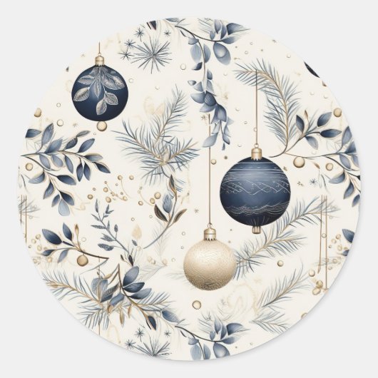 ブルーヴィンテージクリスマス花模様 ラウンドシール (正面)