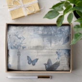 ブルーヴィンテージコラージュのエッフェル塔 薄葉紙 (ギフト)