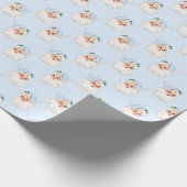 ブルーヴィンテージサンタクリスマスオン無地のブルー ラッピングペーパー (角)