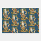 ブルーヴィンテージサンタクロースディアクラシッククリスマス  ラッピングペーパーシート (正面3)