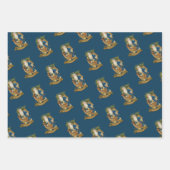 ブルーヴィンテージサンタクロースディアクラシッククリスマス  ラッピングペーパーシート (正面)