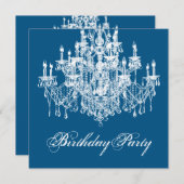 ブルーヴィンテージシャンデリア女性40th誕生日パーティー 招待状 (正面/裏面)