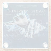 ブルーヴィンテージシーシェルフランスのはがきコラージュ ガラスコースター (裏面)