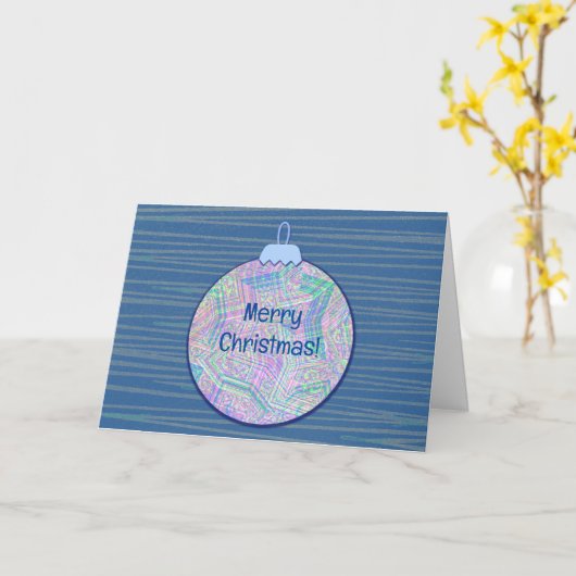 ブルーヴィンテージスタイルかわいらしクリスマスオーナメントカード カード (黄色い花)