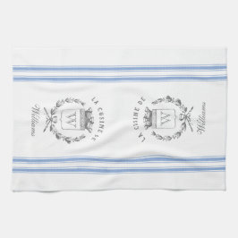 ブルーヴィンテージスタイルフランスのサックと名前をカスタムする キッチンタオル