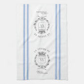 ブルーヴィンテージスタイルフランスのサックと名前をカスタムする キッチンタオル (縦)