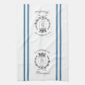 ブルーヴィンテージスタイルフランスのサックと名前をカスタムする キッチンタオル (縦)