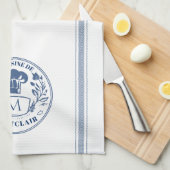 ブルーヴィンテージスタイルフランスの料理カスタムモノグラム キッチンタオル (四つ折り)