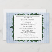 ブルーヴィンテージストライプのリーフブライダルシャワー招待状 招待状 (正面)