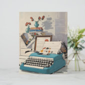 ブルーヴィンテージタイプライターデスクスクラップブック紙 (スタンド正面)