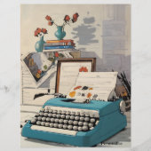 ブルーヴィンテージタイプライターデスクスクラップブック紙 (正面)