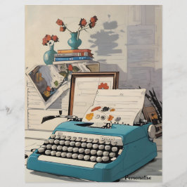 ブルーヴィンテージタイプライターデスクスクラップブック紙