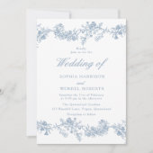 ブルーヴィンテージチノワセリーエレガントな結婚式 招待状 (正面)