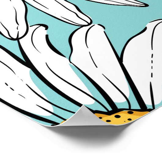 ブルーヴィンテージデイジーフローラルパターン ポスター (角)