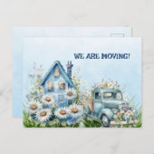 ブルーヴィンテージトラックと家を移動 ポストカード (正面/裏面)