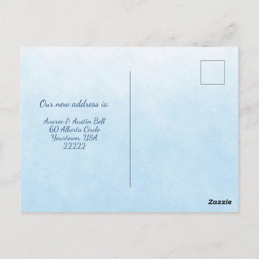 ブルーヴィンテージトラックと家を移動 ポストカード (裏面)