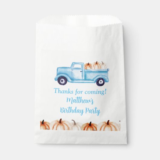 ブルーヴィンテージトラックパンプキンバースデーパーティー フェイバーバッグ (正面)