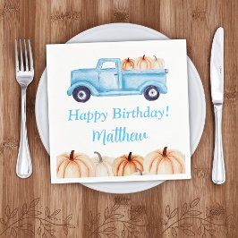 ブルーヴィンテージトラックパンプキンボーバースデーパーティー スタンダードカクテルナプキン