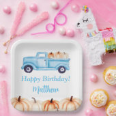 ブルーヴィンテージトラックパンプキンボーバースデーパーティー ペーパープレート (パーティー)