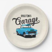 ブルーヴィンテージトラック誕生日カスタム紙プレート ペーパープレート (正面)