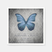 ブルーヴィンテージバタフライダマスクウェディング スタンダードカクテルナプキン (正面)