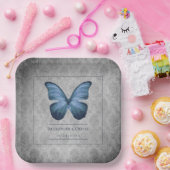 ブルーヴィンテージバタフライダマスクウェディング ペーパープレート (パーティー)