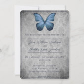 ブルーヴィンテージバタフライダマスクウェディング 招待状 (正面)