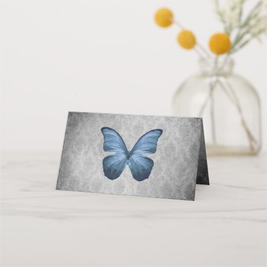 ブルーヴィンテージバタフライダマスク披露宴 プレイスカード (裏面)