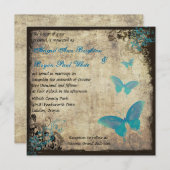 ブルーヴィンテージバタフライ結婚式招待状 招待状 (正面/裏面)