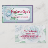 ブルーヴィンテージバラクロシェ針編みフックヤーンクラフト 名刺 (正面/裏面)