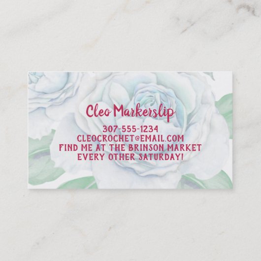 ブルーヴィンテージバラクロシェ針編みフックヤーンクラフト 名刺 (裏面)