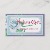 ブルーヴィンテージバラクロシェ針編みフックヤーンクラフト 名刺 (正面)